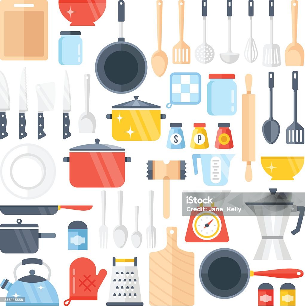 Vector kitchen tools set. Kitchenware collection. Flat design vector illustration Vector kitchen tools set. Kitchenware collection. Lots of kitchen tools, utensils, cutlery. Modern flat design concepts for web banners, web sites, printed materials, infographics. Vector illustration Kitchen stock vector
