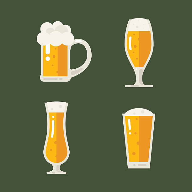 векторный набор пиво значки. пивная бутылка, стекло, мини. - beer glass stock illustrations