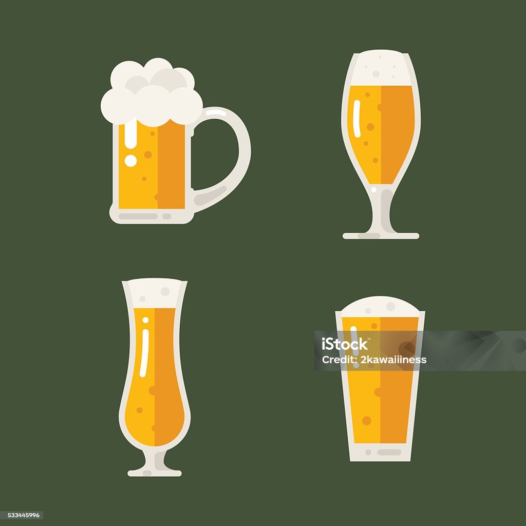 Vector set of beer icons. Beer bottle, glass, pint. Vector set of beer icons. Beer bottle, glass, pint. Beer Fest beer vector set. Flat illustration. Beer - Alcohol stock vector