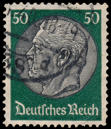 GERMANY - CIRCA 1934: A stamp printed in Germany shows portrait of Paul von Hindenburg - 2nd President of German Reich, circa 1934