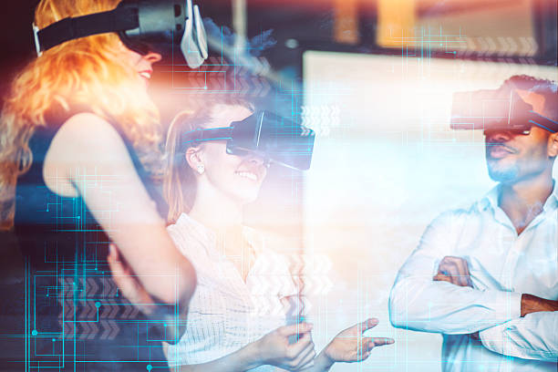 istock Business team with virtual reality goggle, meeting 533449224