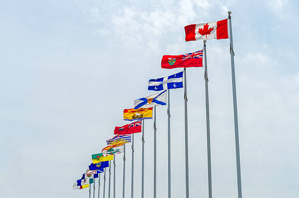 Picture of the canadian Flags Picture of the canadian Flag along with the flags of the 10 Canadian Provinces and the 3 Canadian Territories, in Ottawa, Canada newfoundland and labrador photos stock pictures, royalty-free photos & images