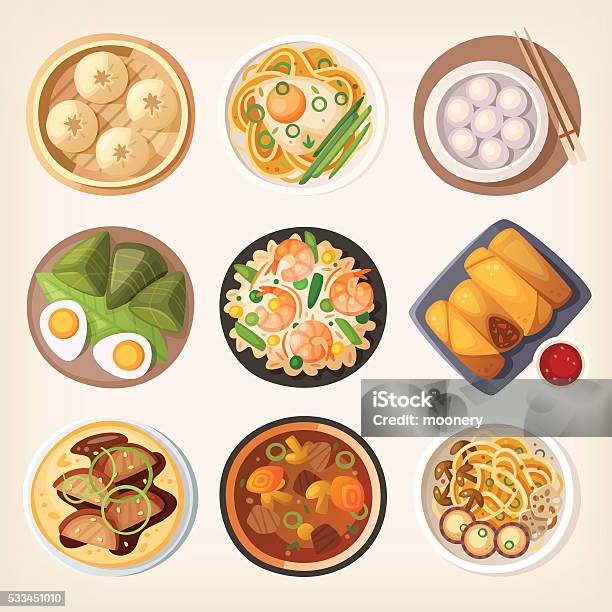 Chinese Cuisine Stock Illustration - Download Image Now - Chinese Food, Food, High Angle View