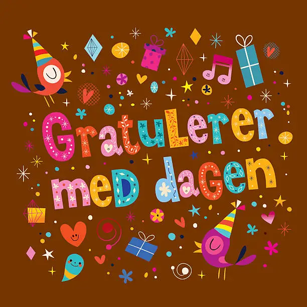 Vector illustration of Gratulerer med dagen Happy Birthday in Norwegian card