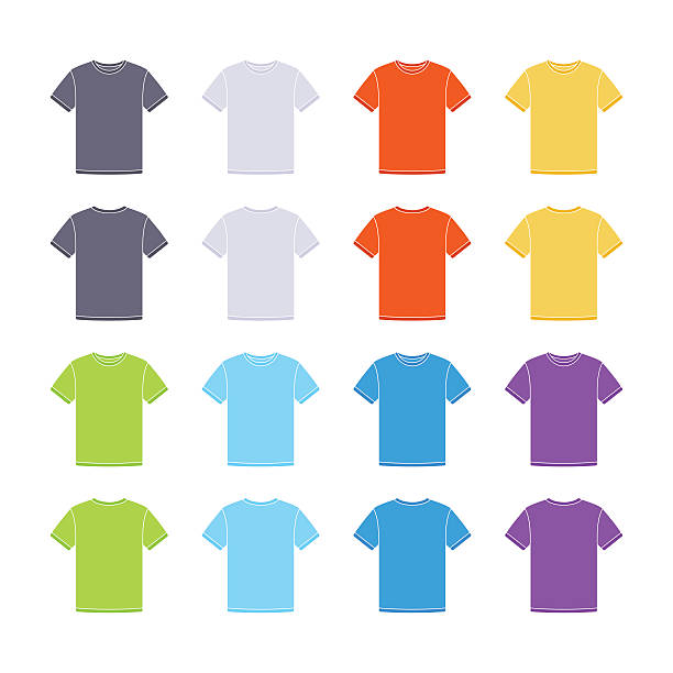 illustrazioni stock, clip art, cartoni animati e icone di tendenza di uomini colorati manica corta t-shirt modelli collezione - letter t illustrations