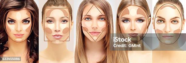 Make Up Woman Face Contour And Highlight Makeup Stock Photo - Download Image Now - Make-Up, Human Face, Ceremonial Make-Up