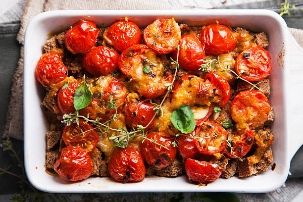 Dieting healthy quiche with tomato and fresh basil