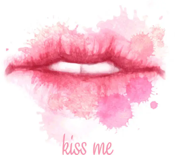 Vector illustration of Lips painted in watercolor. Vector illustration