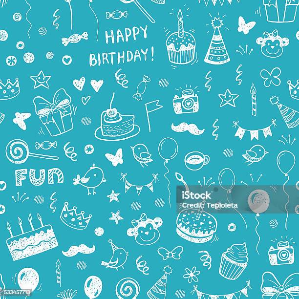 Happy Birthday Seamless Hand Drawn Background Stock Illustration - Download Image Now - Birthday, Doodle, Drawing - Activity