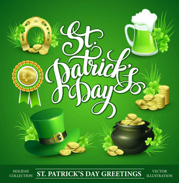 st. patrick's day zestaw ilustracji wektorowych - clover ribbon march northern ireland stock illustrations