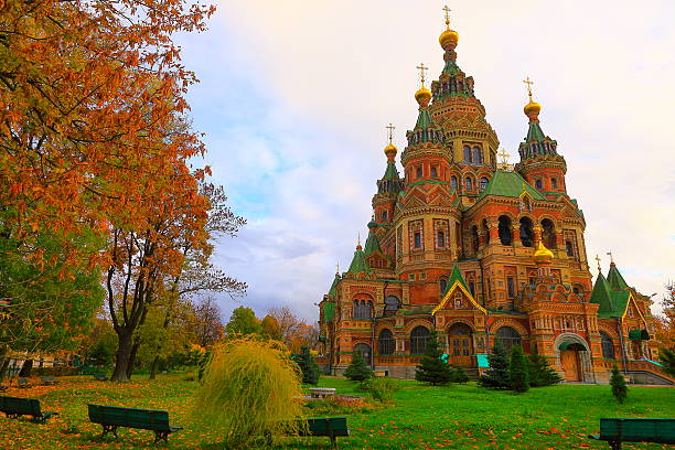 Saints. Peter and Paul Cathedral in Peterhof city, Russia Saints. Peter and Paul Cathedral in Peterhof city, near St. Petersburg, Russia. peter and paul cathedral st petersburg stock pictures, royalty-free photos & images