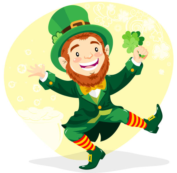 ilustraciones, imágenes clip art, dibujos animados e iconos de stock de duende irlandés con trébol - leprechauns