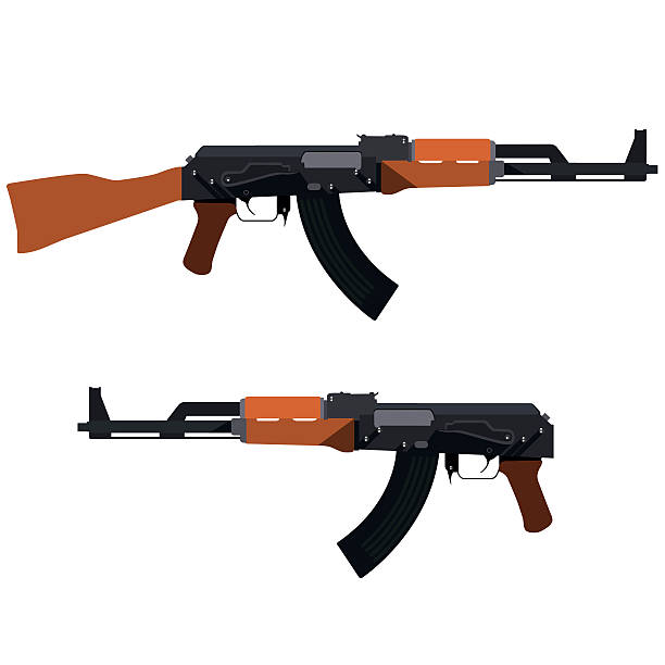 ilustrações de stock, clip art, desenhos animados e ícones de metralhadora - gun rifle weapon ak 47