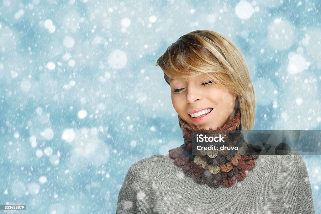 Portrait of young woman in the snow 2015 Stock Photo