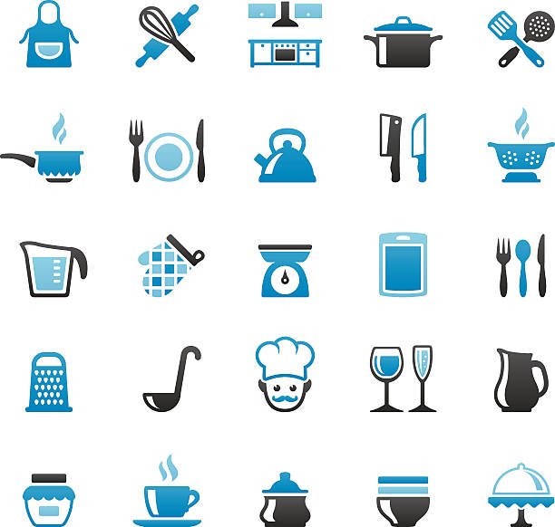 Kitchen and Cooking Quartico vector icons - Kitchen and Cooking sugar bowl crockery stock illustrations