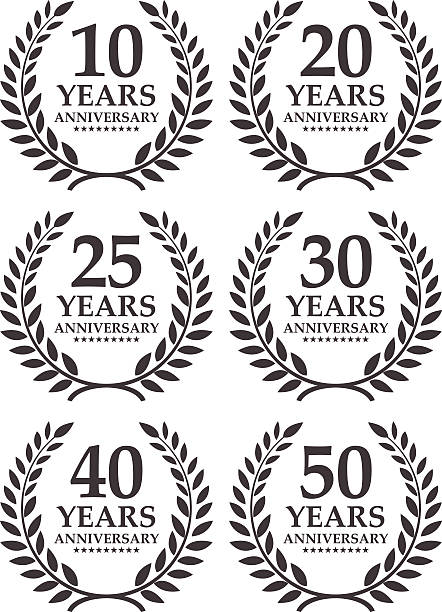 ilustraciones, imágenes clip art, dibujos animados e iconos de stock de emblema de aniversario - 20 29 años