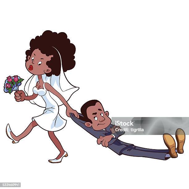 Angry Bride Drags The Groom To Get Married Stock Illustration - Download Image Now - People, Wedding, 2015