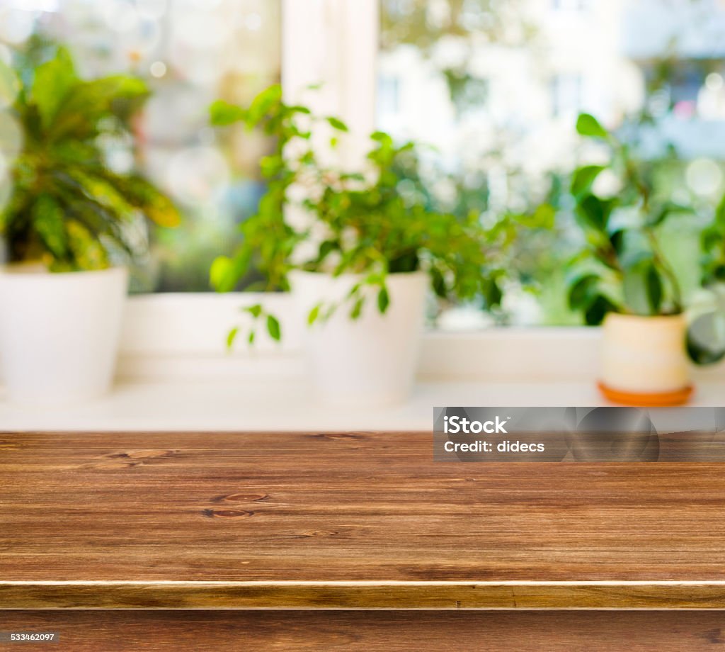 Wooden table on defocused windowsill background 2015 Stock Photo