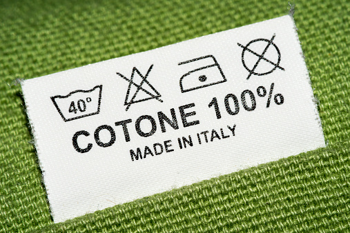 Made in Italy text label on product