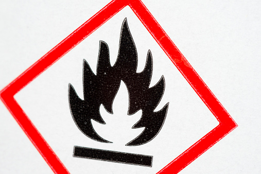 Fire hazard sign on a gray background