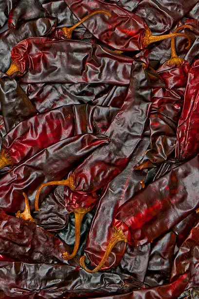 Dried chili pods (guajillo chili pepper, background)