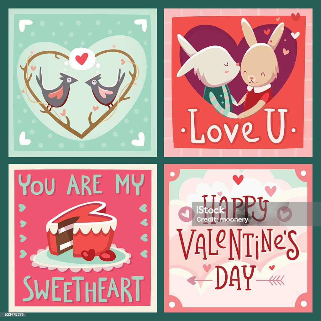 Cards for Valentine's day Valentine's day vector cards with greetings and sending love. Love - Emotion stock vector