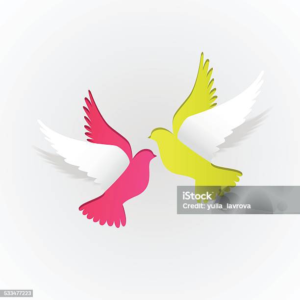 Couple Of Paper Doves On A White Background Stock Illustration - Download Image Now - 2015, Abstract, Animal Markings