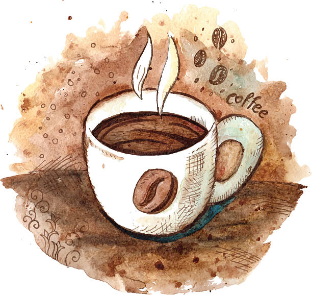 ilustrações de stock, clip art, desenhos animados e ícones de mão em aquarela e caneca de café - coffee stained wood stain coffee cup