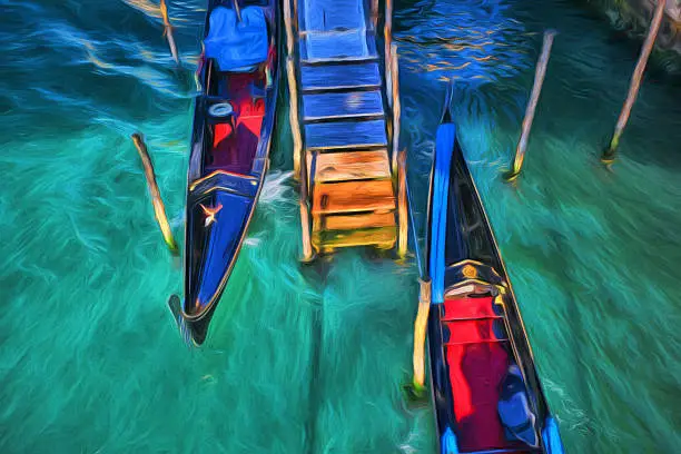 Photo of Gondolas in Venice, Italy, Oil painting