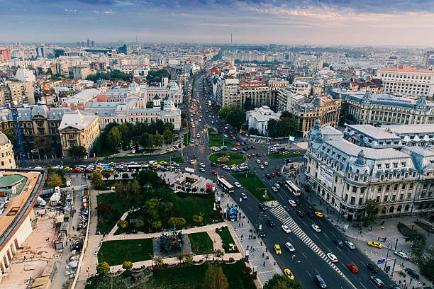 Urban view Aerial view  of University Square (Piata Universitatii)- Bucharest , Romania romania stock pictures, royalty-free photos & images