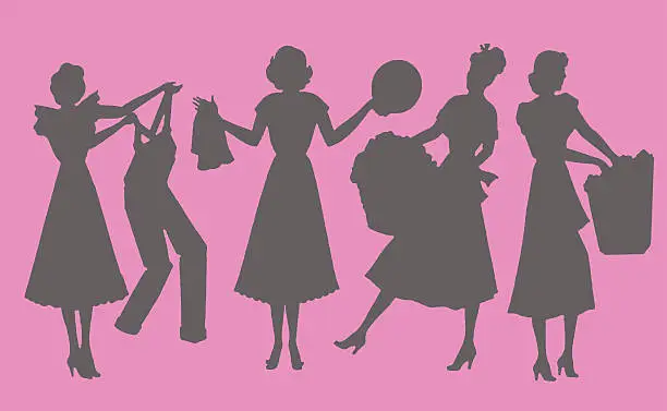 Vector illustration of Silhouette of Women Doing Chores