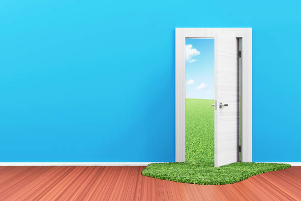 istock 3D Interior with Opened Door and Beautiful Landscape behind 533498603