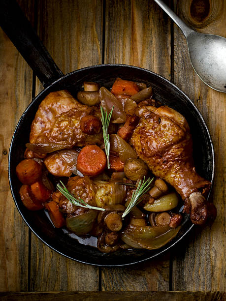 istock chicken with mushrooms and vegetables, stewed in wine. 533500163