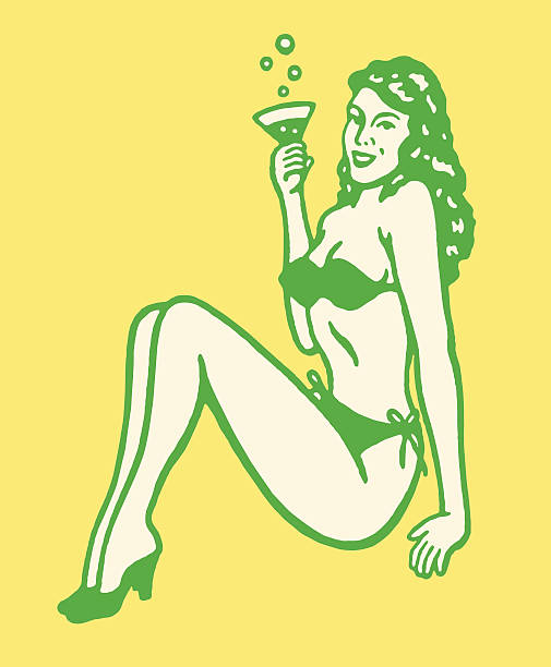 비키니 여자 쥠 칵테일 - swimming pool sensuality women sex symbol stock illustrations