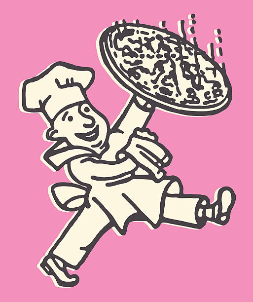 illustrations, cliparts, dessins animés et icônes de chef avec pizza - chef men one person cooking