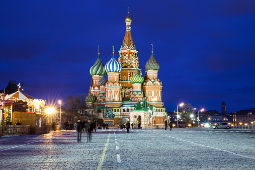 Saint Basil's Cathedral at night, national symbol of Russia, Red Square, Moscow.