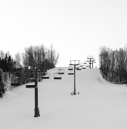 Chair lift at a Ski Resort in black and white