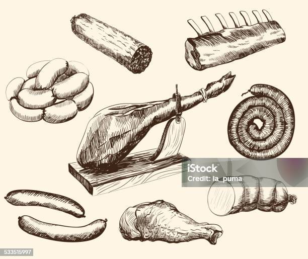 Fleischprodukte Stock Vektor Art und mehr Bilder von Schinken - Schinken, Feinkostgeschäft, Tierbein