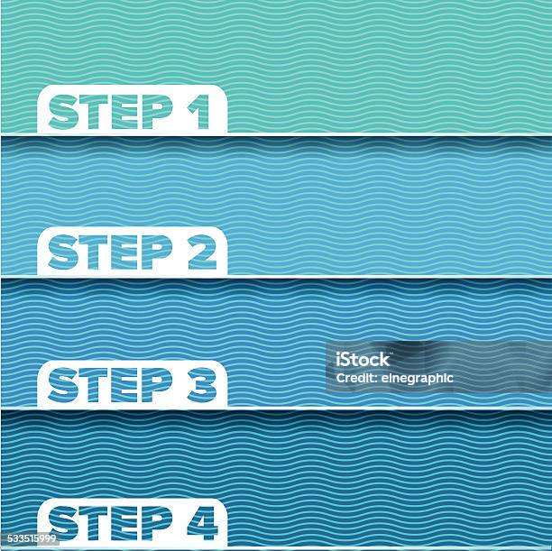 One Two Three Four Vector Waves Progress Steps Stock Illustration - Download Image Now - 2015, Blue, Bookmark