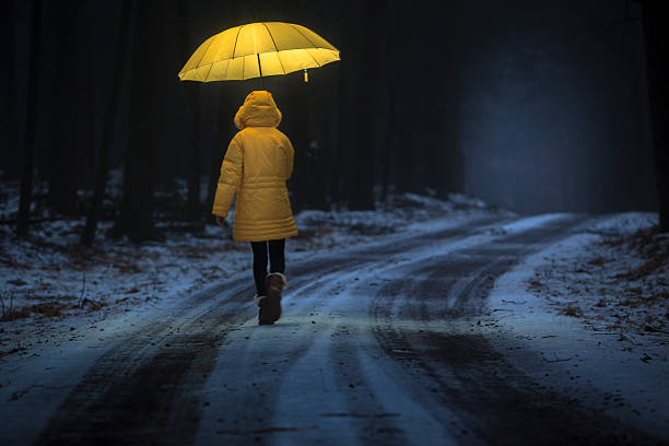 istock Little girl in the dark forest 533517549
