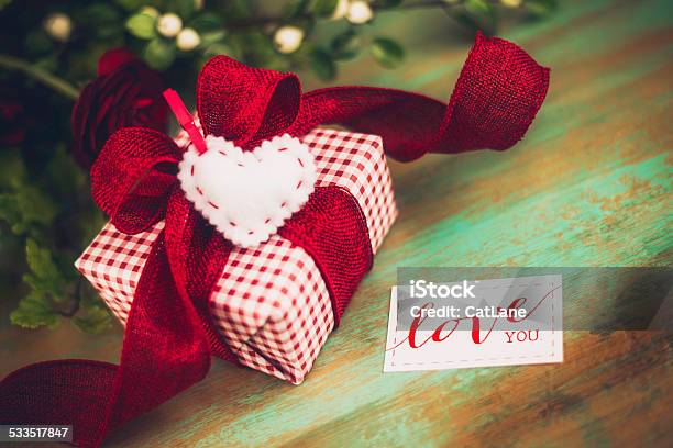 Valentines Day Gift With Love You Message Stock Photo - Download Image Now - 2015, Above, Anniversary