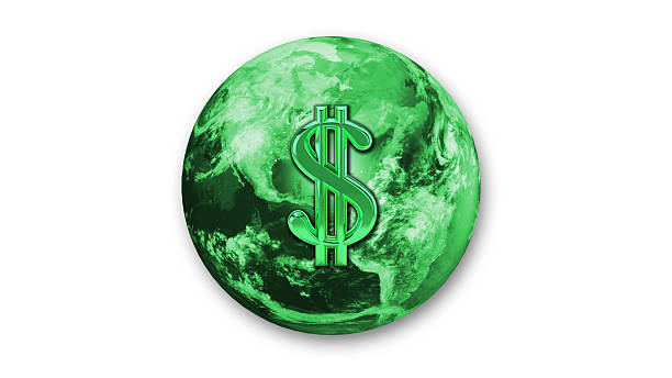 planète verte avec le symbole du dollar - business global business merger globe photos et images de collection