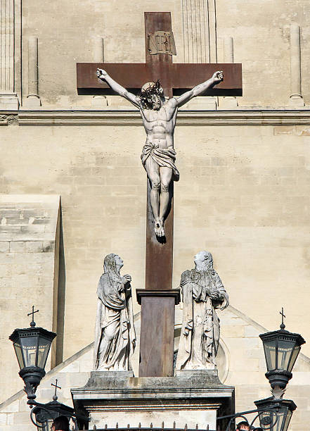 Old cemetery marble sculpture of Jesus Christ.
