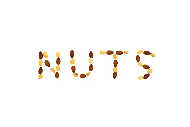 Photo of Nuts text on isolated white background