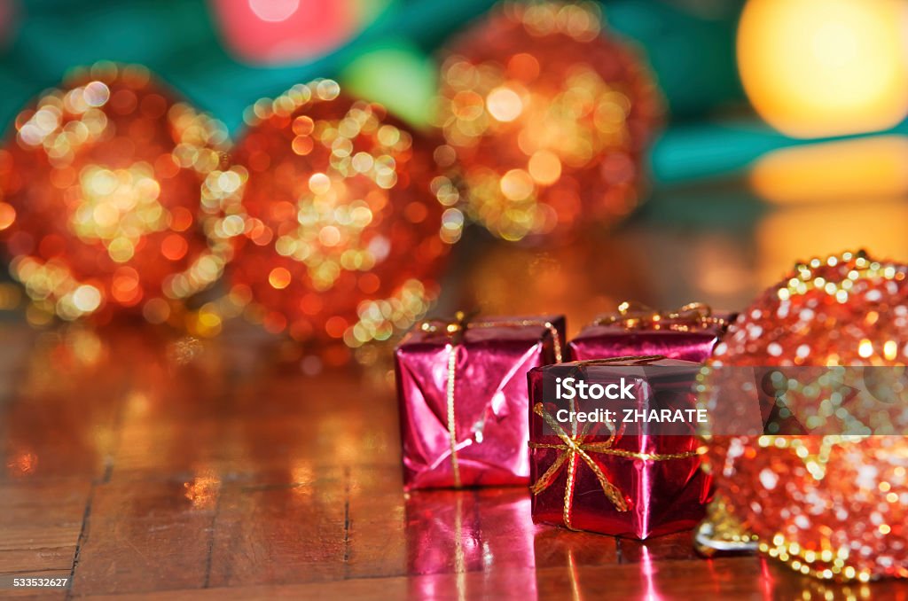 pink gift boxes christmas balls and pink gift boxes 2015 Stock Photo