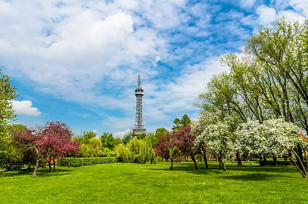 Lookout Tower (1891), Petrin Hill Park, Prague, Czech Republic resembling Eiffel tower.