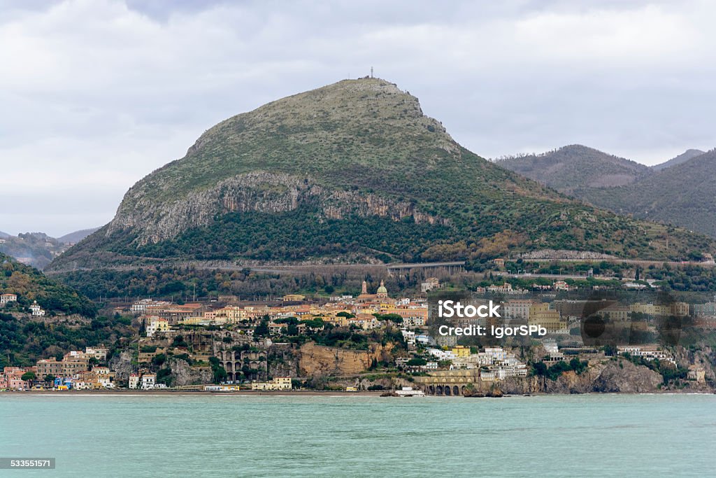 Salerno, Italy Landscape near of the Salerno town with sea foreground and mountains background 2015 Stock Photo
