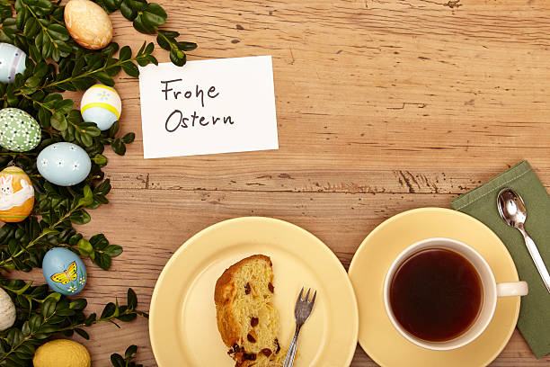istock Easter decoration, card, Happy Easter, plate with cake and coffee 533552245