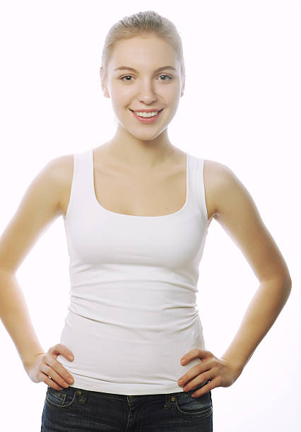 istock smiling woman in blank white t-shirt 533553671