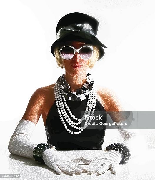 Woman Wearing High End Vintage Fashion Stock Illustration - Download Image Now - Women, 1960-1969, Humor